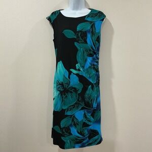 Cold Water Creek Women's Floral Dress Size Small Artsy Midi Length Sheath